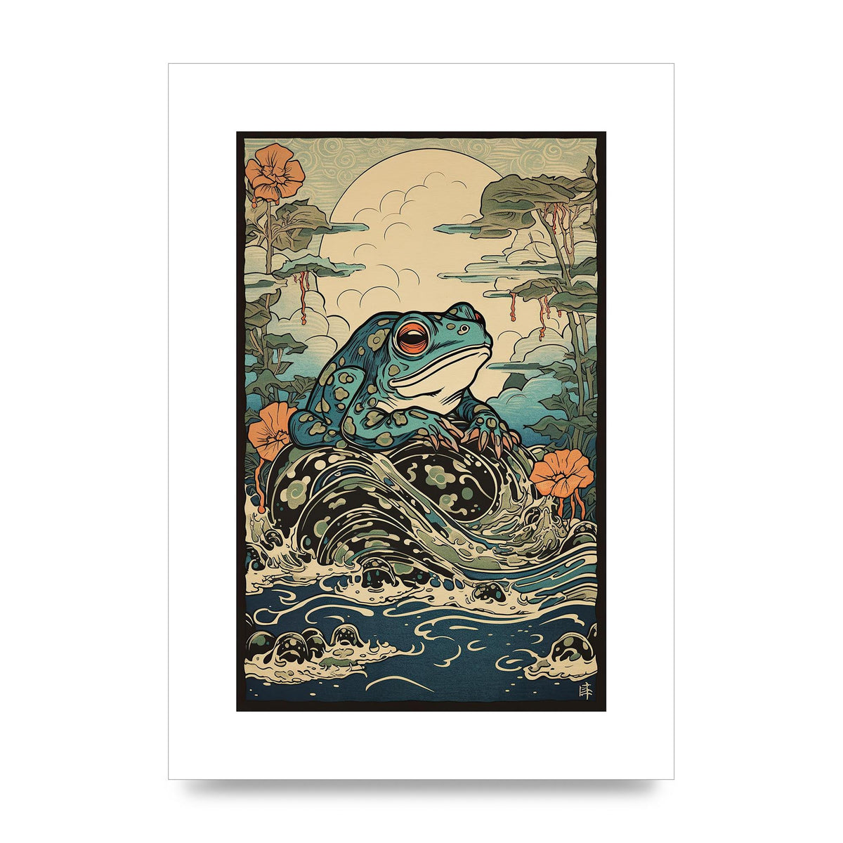 Traditional Japanese Art of Majestic Ocean Frog