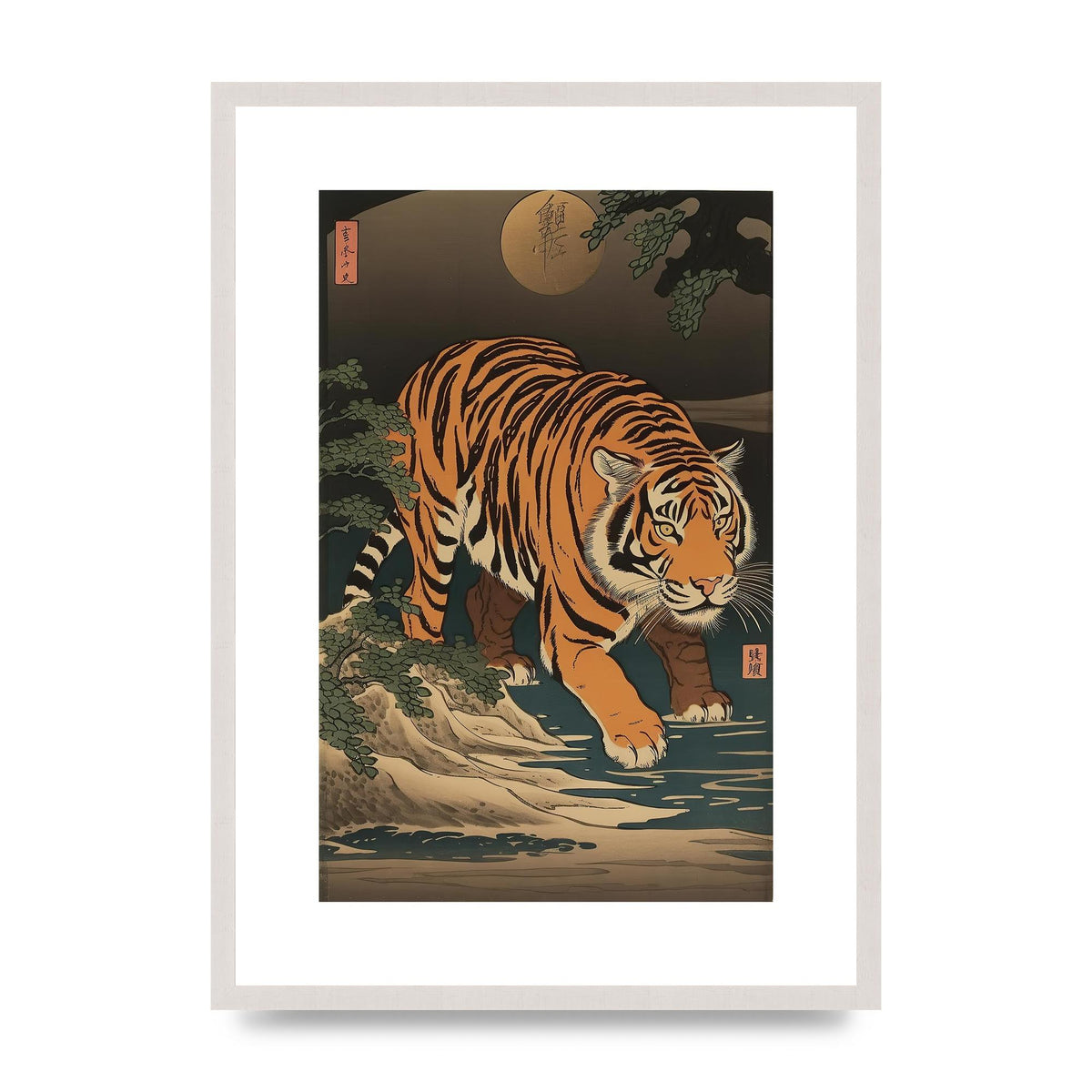 Japanese Tiger in Moonlight Art Print
