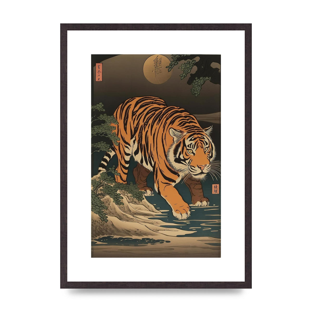 Japanese Tiger in Moonlight Art Print