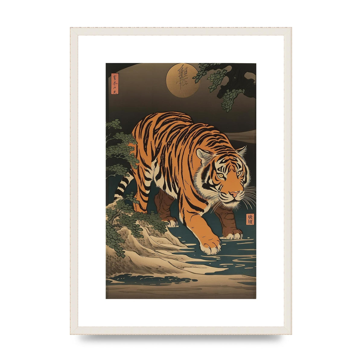 Japanese Tiger in Moonlight Art Print