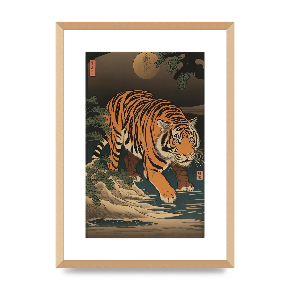 Japanese Tiger in Moonlight Art Print
