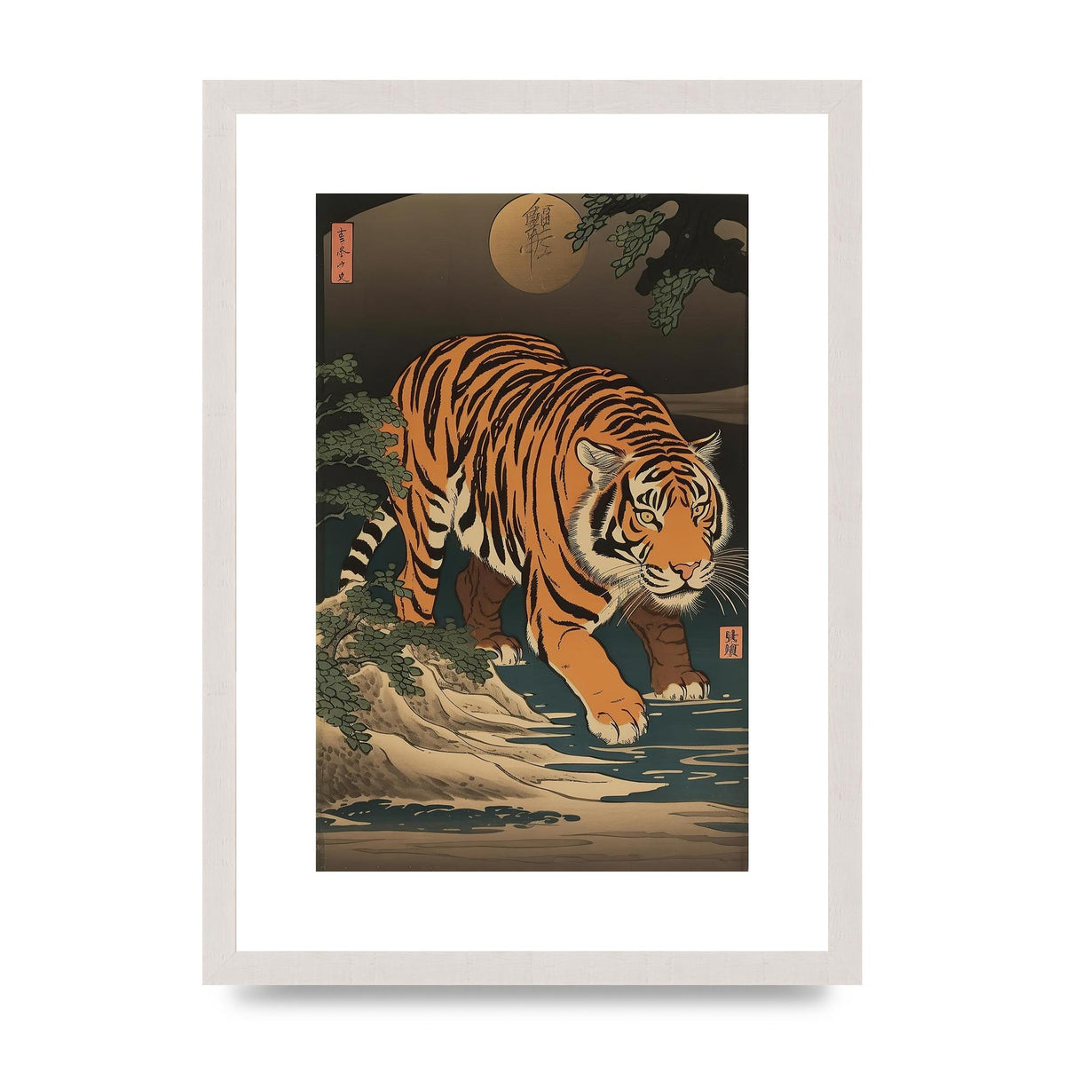 Japanese Tiger in Moonlight Art Print