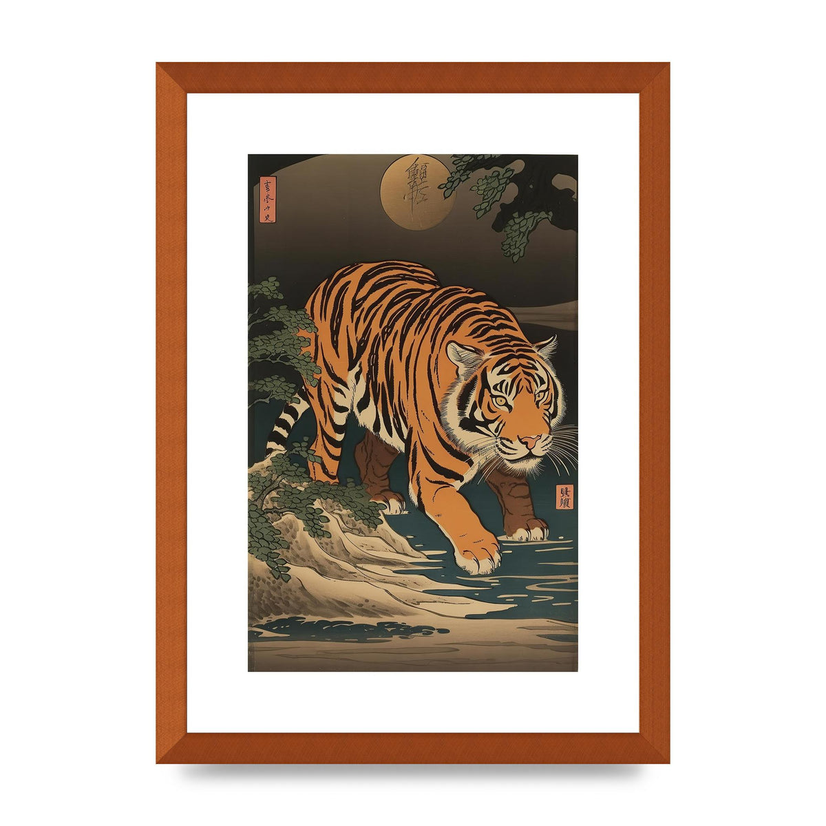 Japanese Tiger in Moonlight Art Print