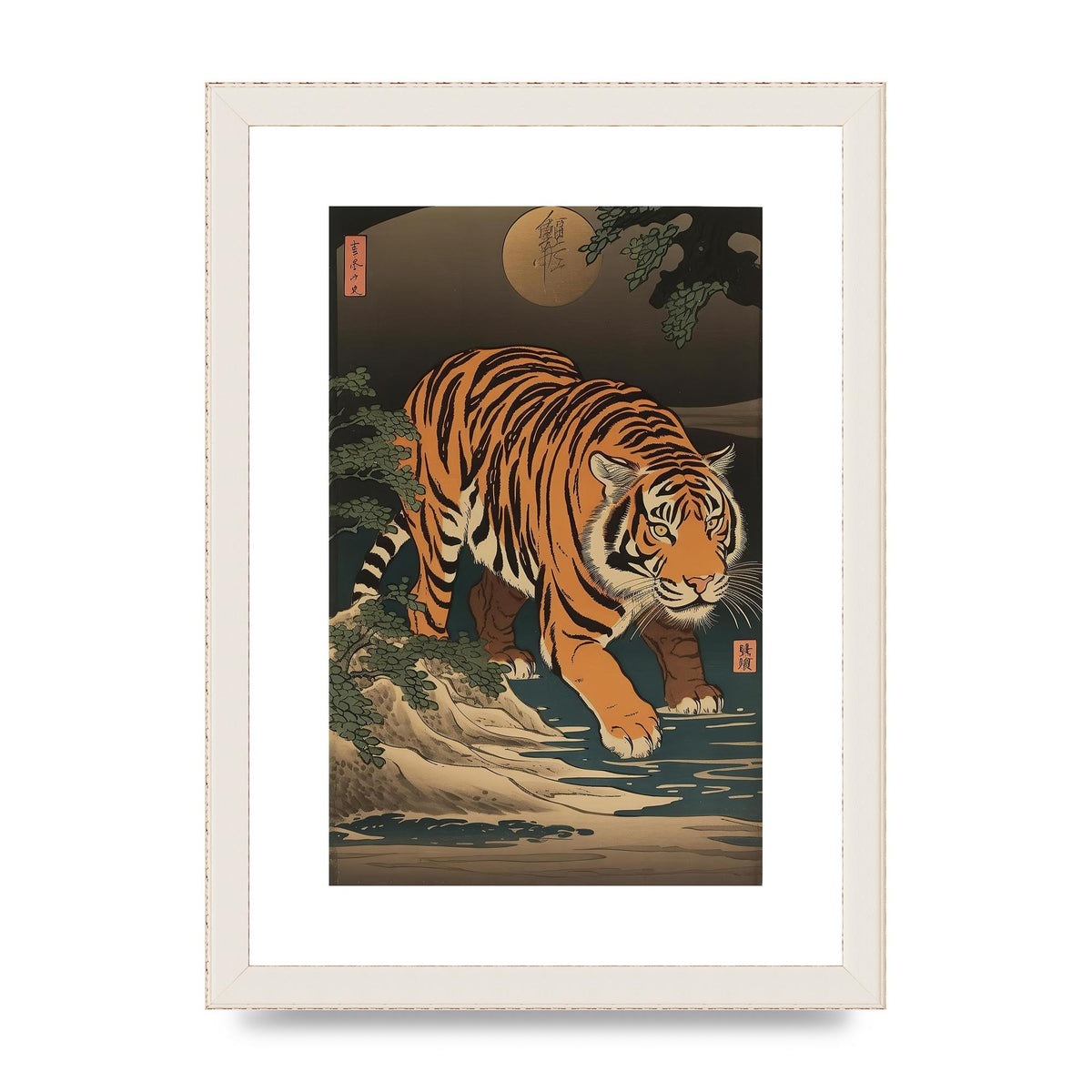 Japanese Tiger in Moonlight Art Print