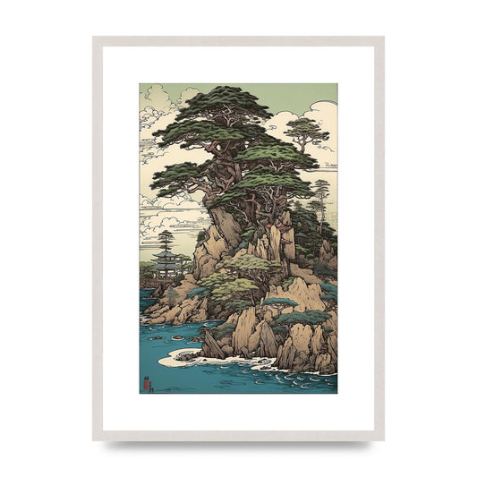 Ancient Japanese Cliffside Pine Tree Artwork