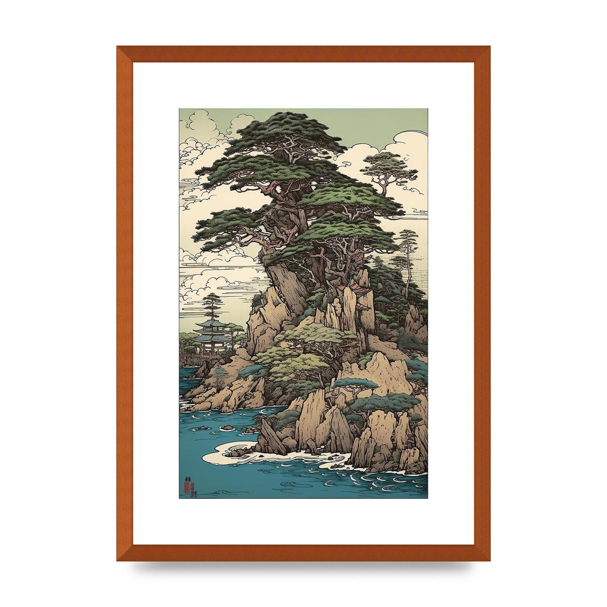 Ancient Japanese Cliffside Pine Tree Artwork