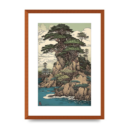 Ancient Japanese Cliffside Pine Tree Artwork