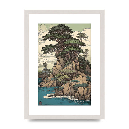 Ancient Japanese Cliffside Pine Tree Artwork