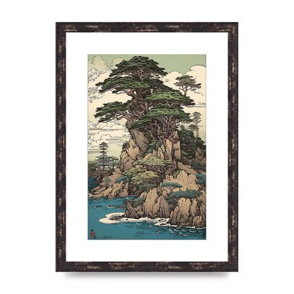 Ancient Japanese Cliffside Pine Tree Artwork