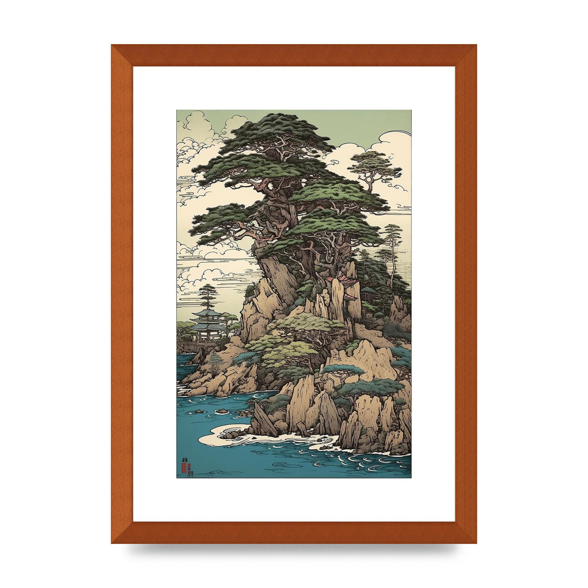 Ancient Japanese Cliffside Pine Tree Artwork
