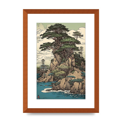 Ancient Japanese Cliffside Pine Tree Artwork