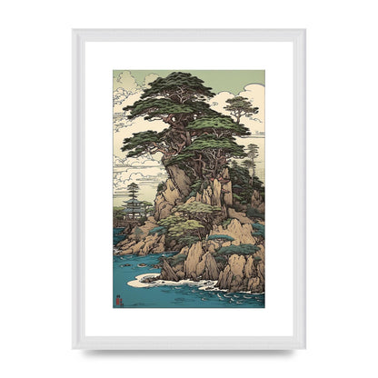 Ancient Japanese Cliffside Pine Tree Artwork