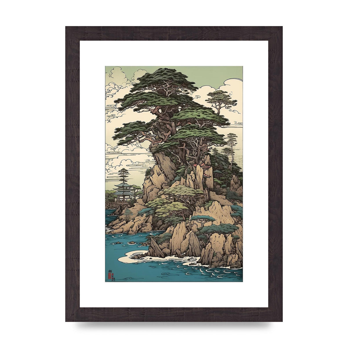 Ancient Japanese Cliffside Pine Tree Artwork