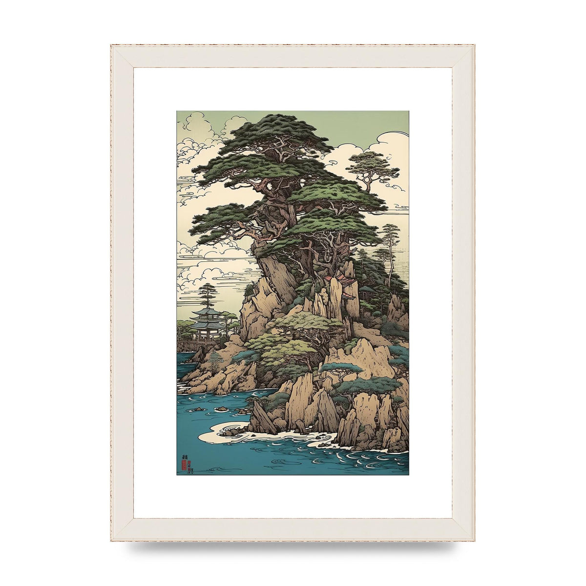 Ancient Japanese Cliffside Pine Tree Artwork
