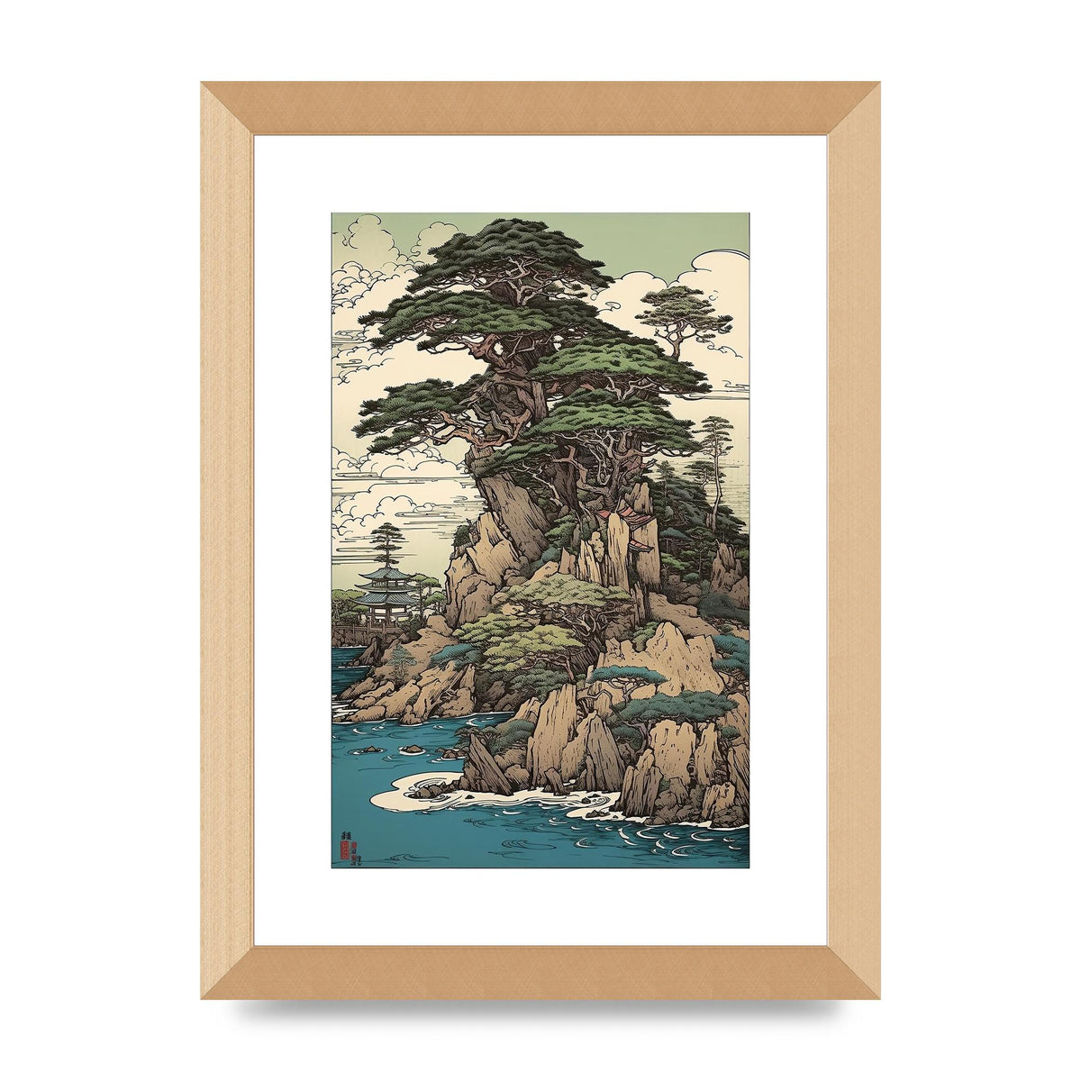Ancient Japanese Cliffside Pine Tree Artwork