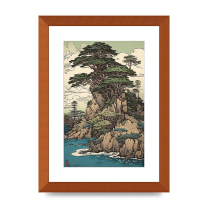 Ancient Japanese Cliffside Pine Tree Artwork