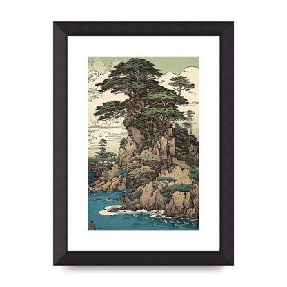 Ancient Japanese Cliffside Pine Tree Artwork