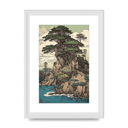Ancient Japanese Cliffside Pine Tree Artwork