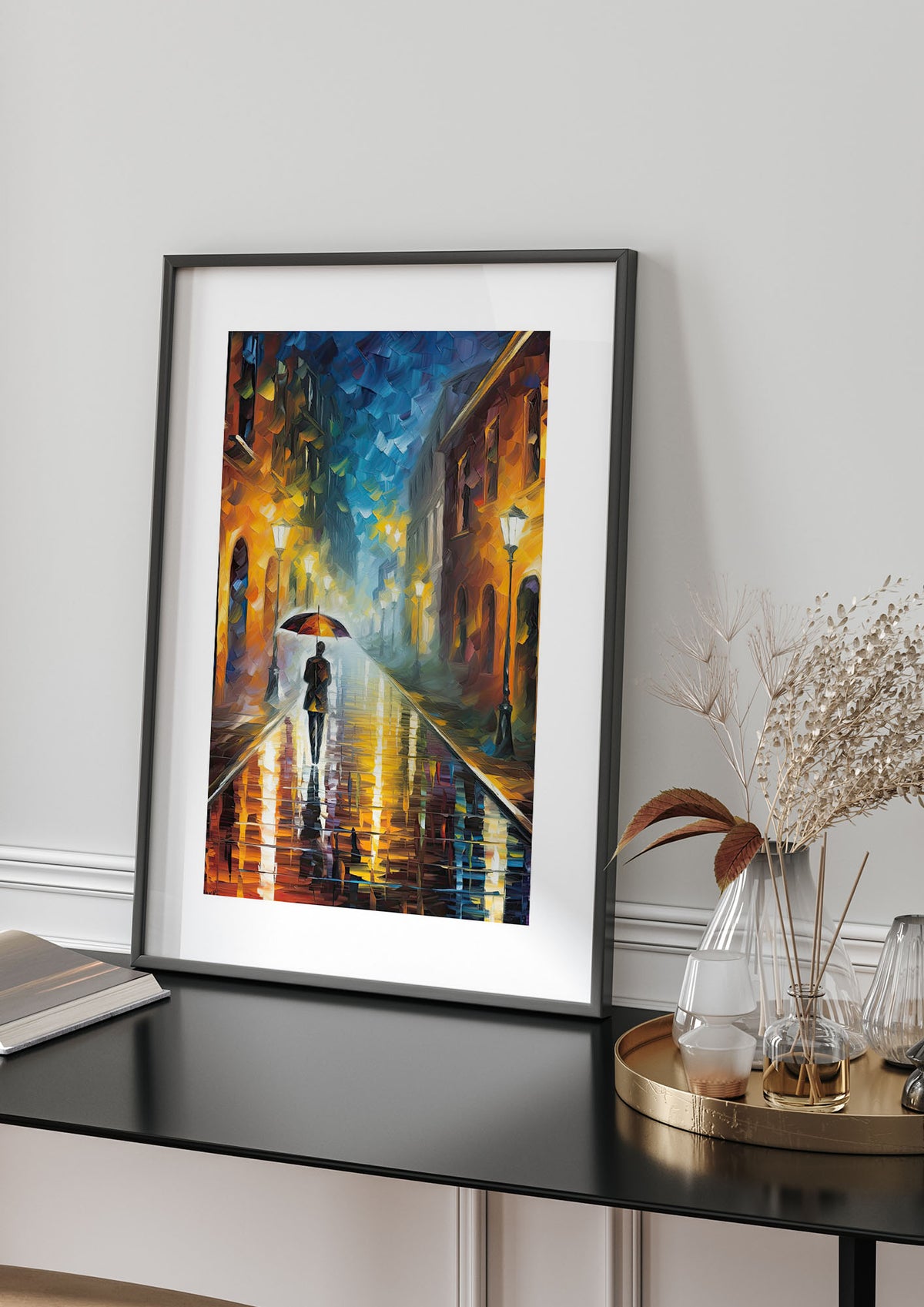 Romantic Rainy Evening Cityscape Art Print