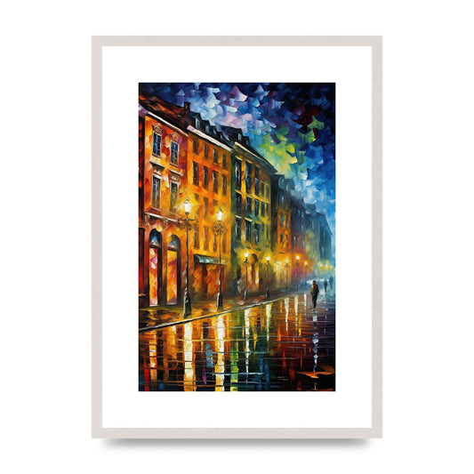 Colourful Impressionist City Street at Night