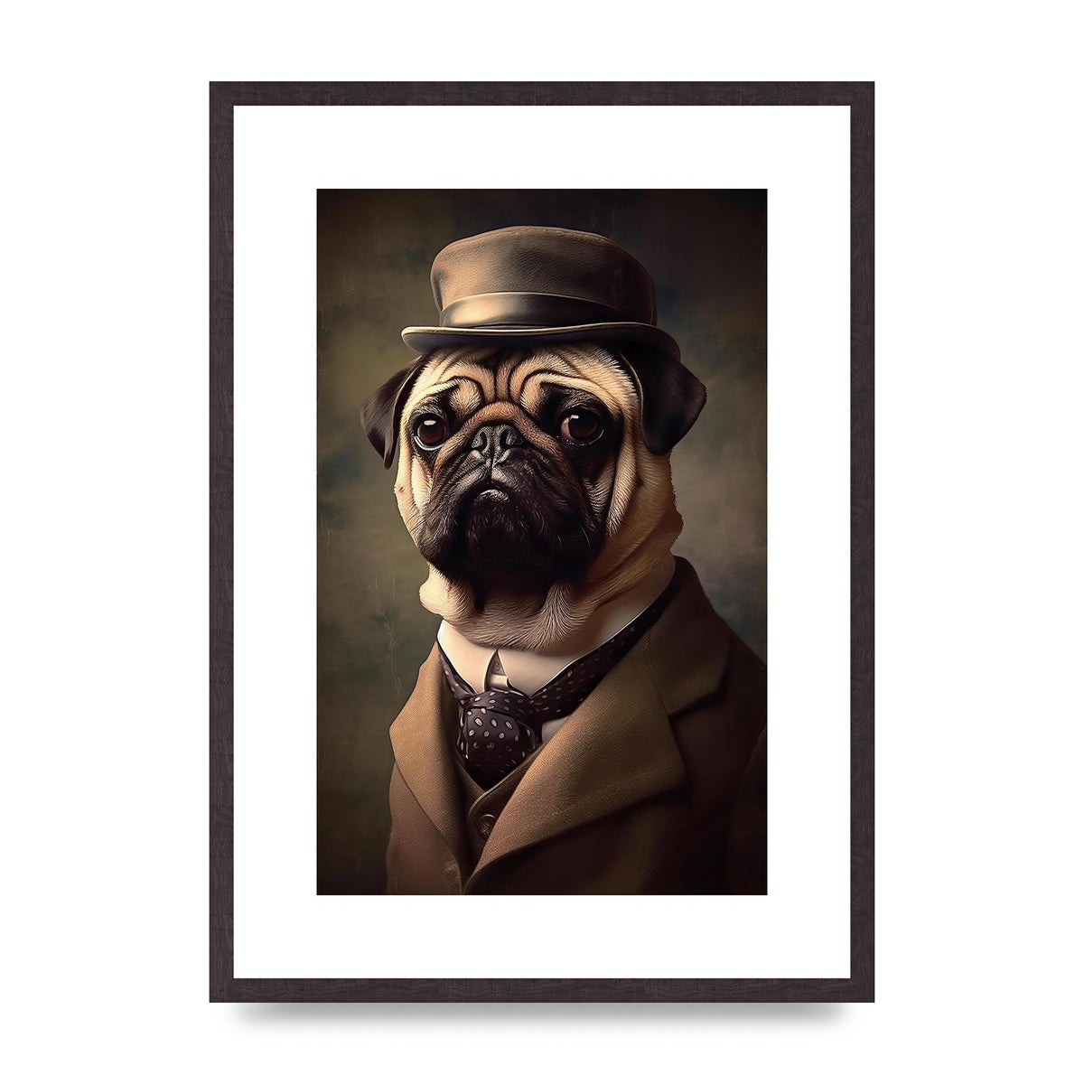 Sophisticated Pug Dog in Vintage Attire Portrait