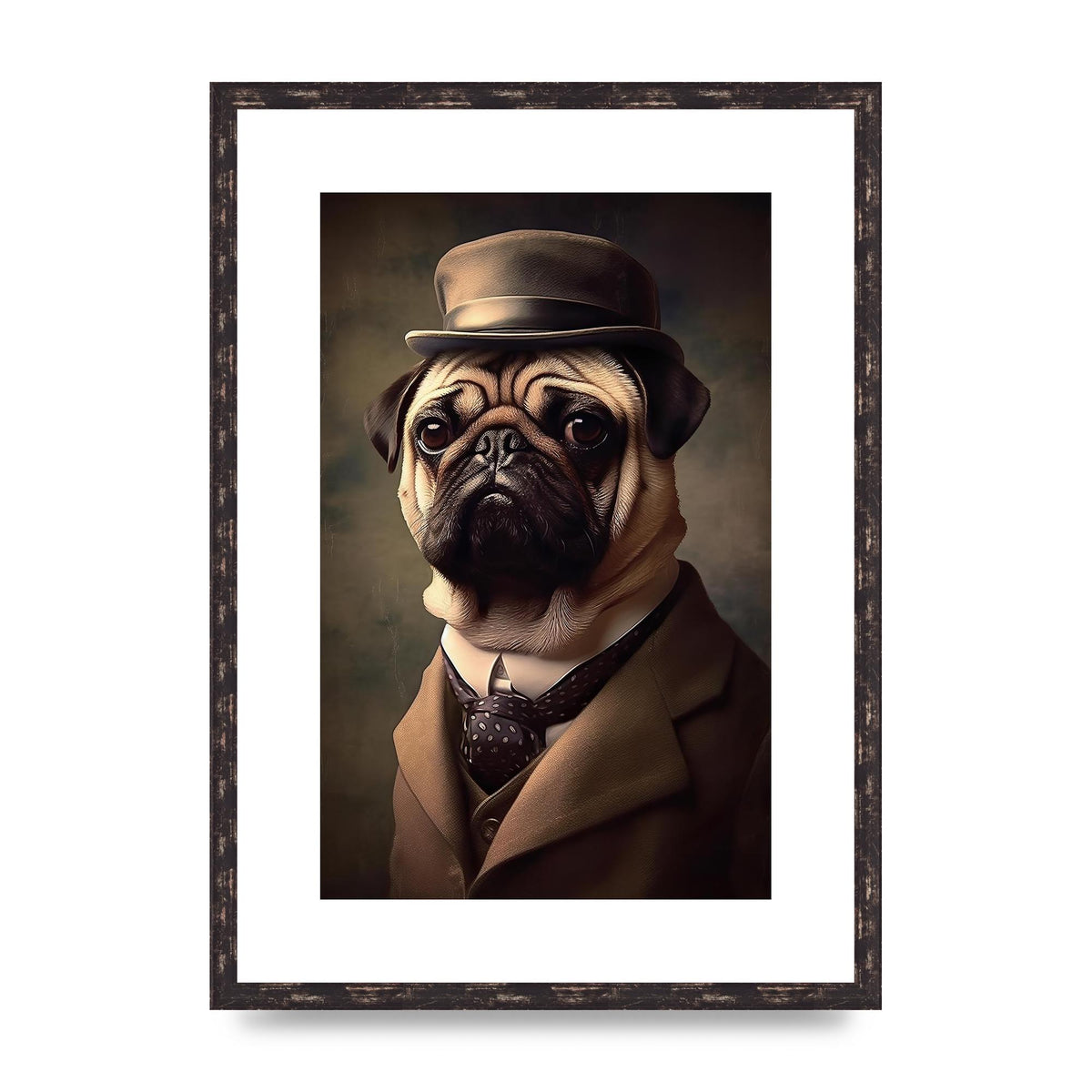 Sophisticated Pug Dog in Vintage Attire Portrait