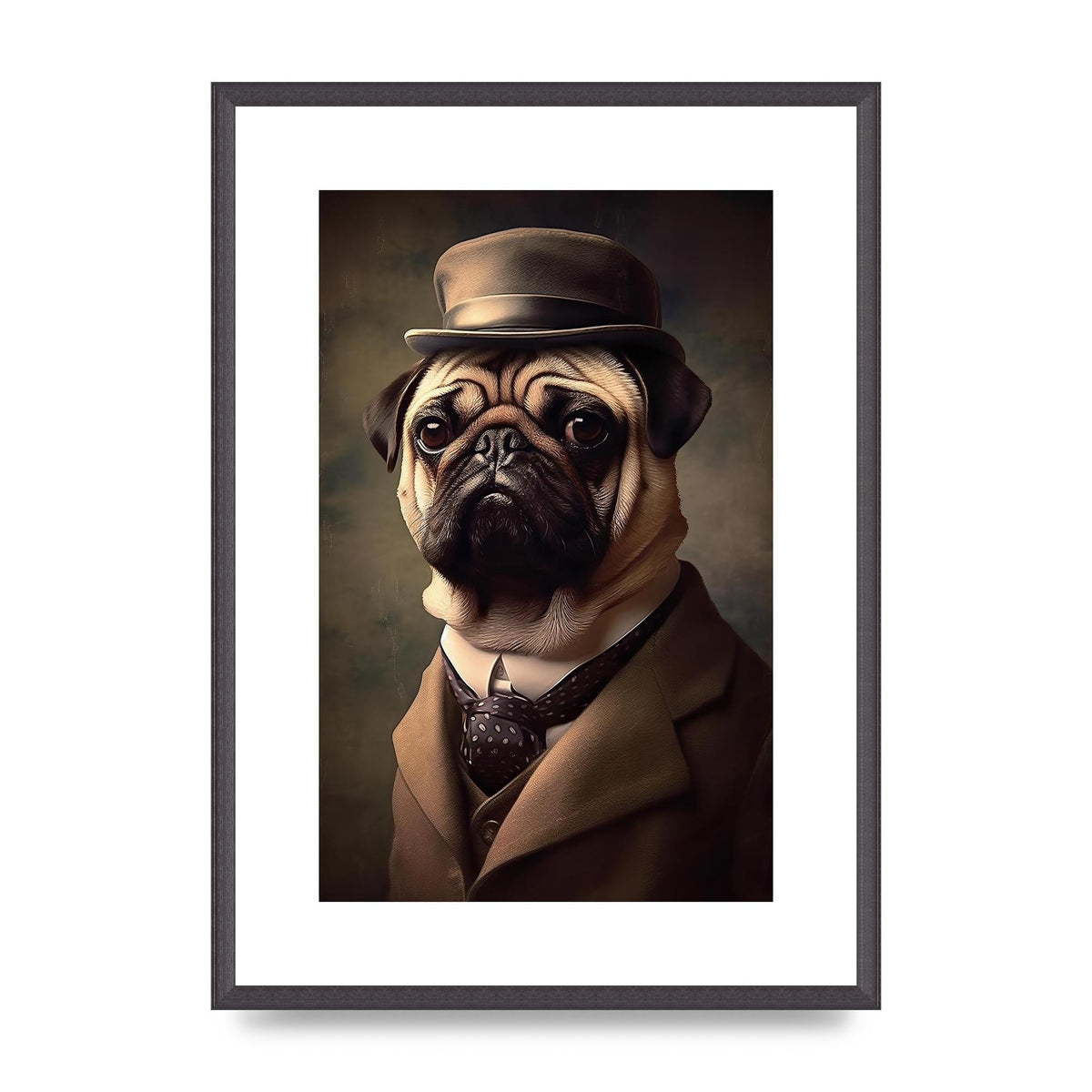 Sophisticated Pug Dog in Vintage Attire Portrait