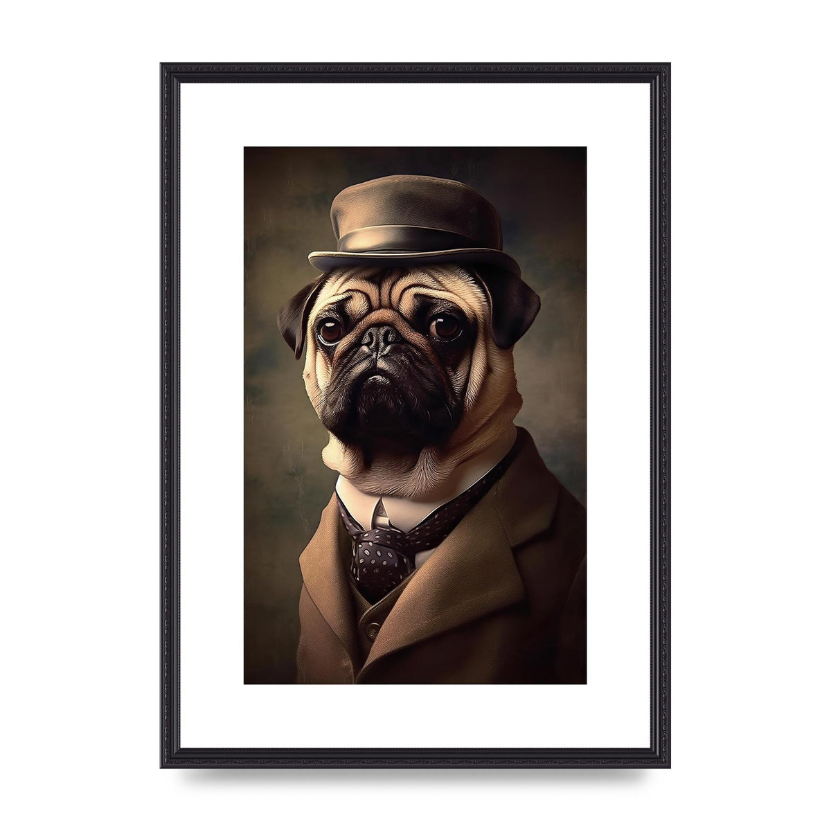 Sophisticated Pug Dog in Vintage Attire Portrait