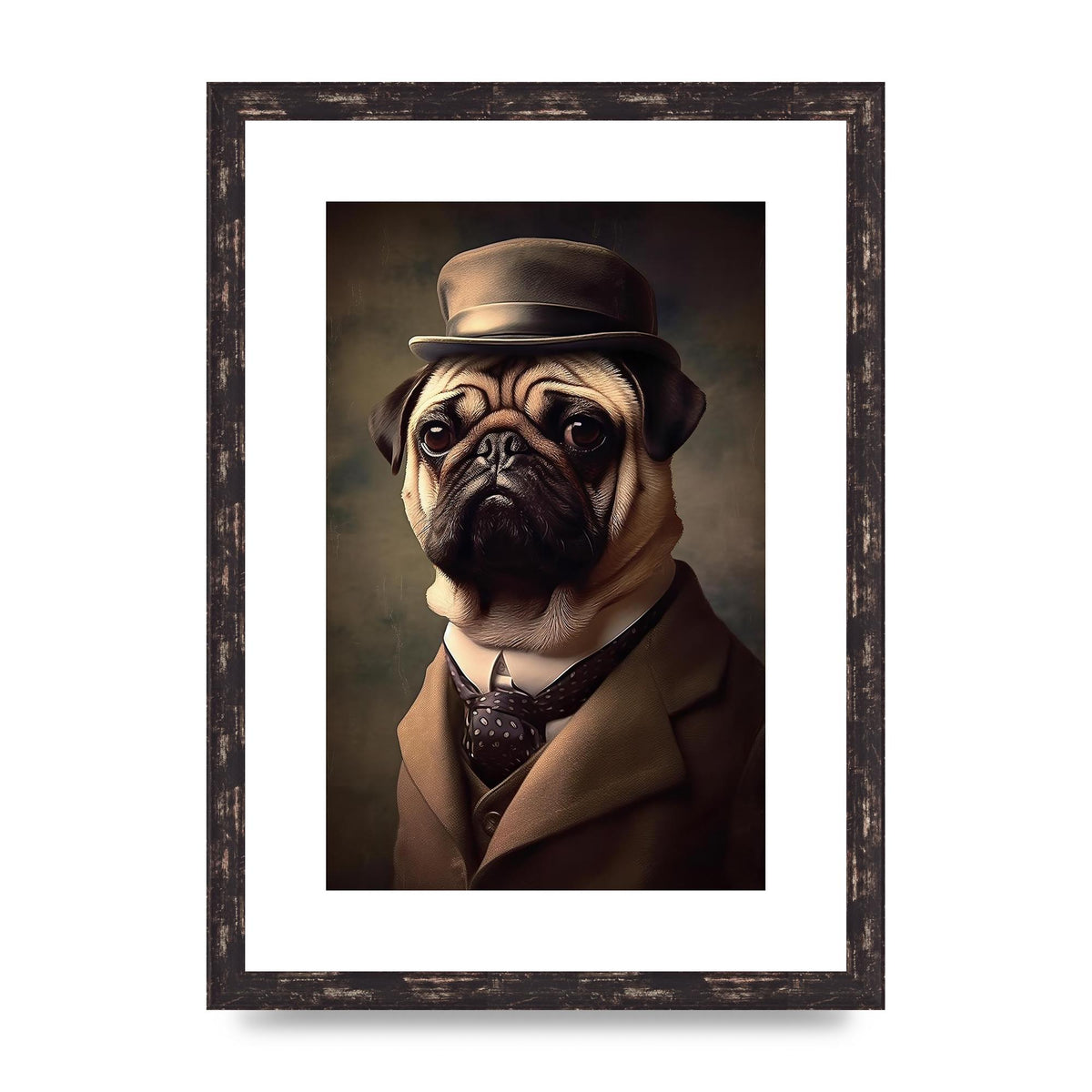 Sophisticated Pug Dog in Vintage Attire Portrait