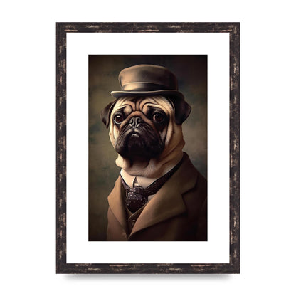 Sophisticated Pug Dog in Vintage Attire Portrait