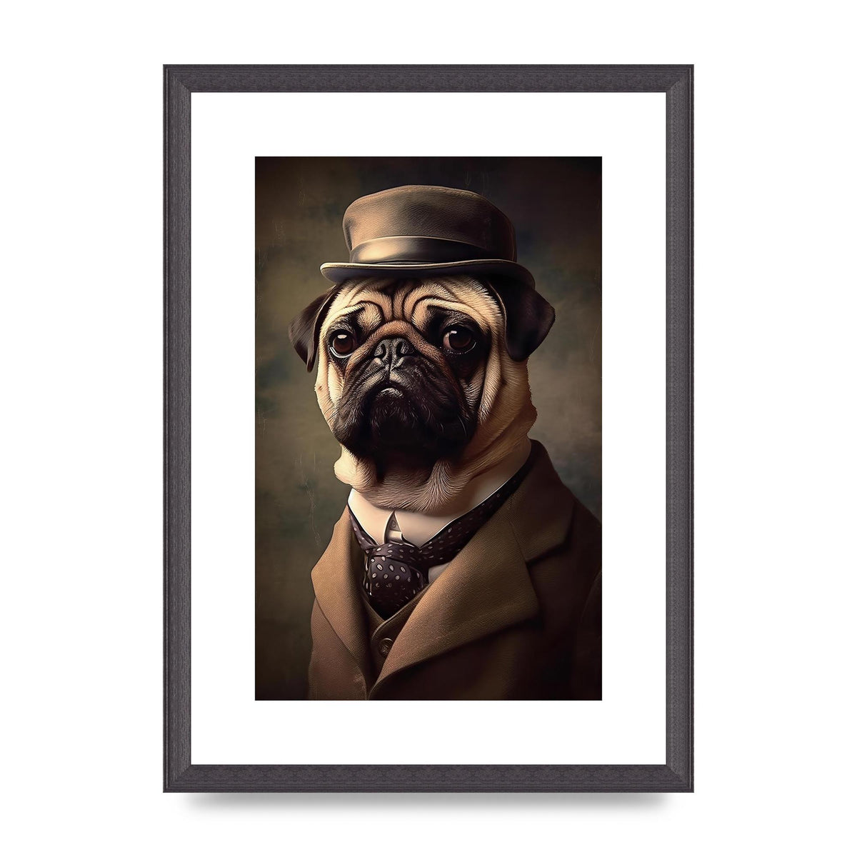 Sophisticated Pug Dog in Vintage Attire Portrait