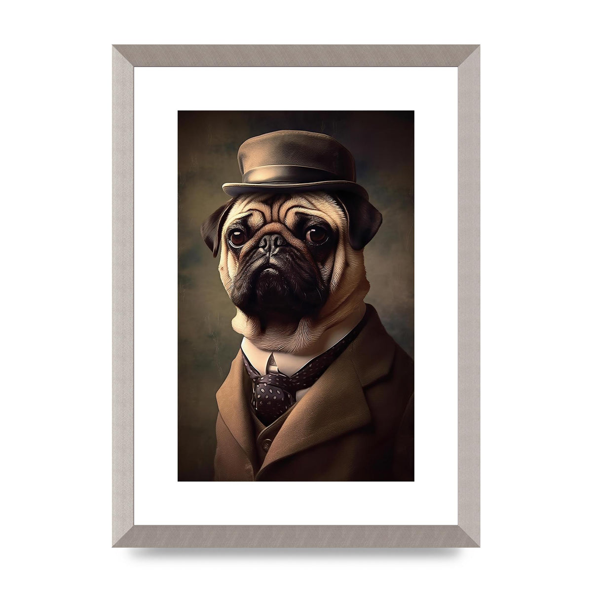 Sophisticated Pug Dog in Vintage Attire Portrait