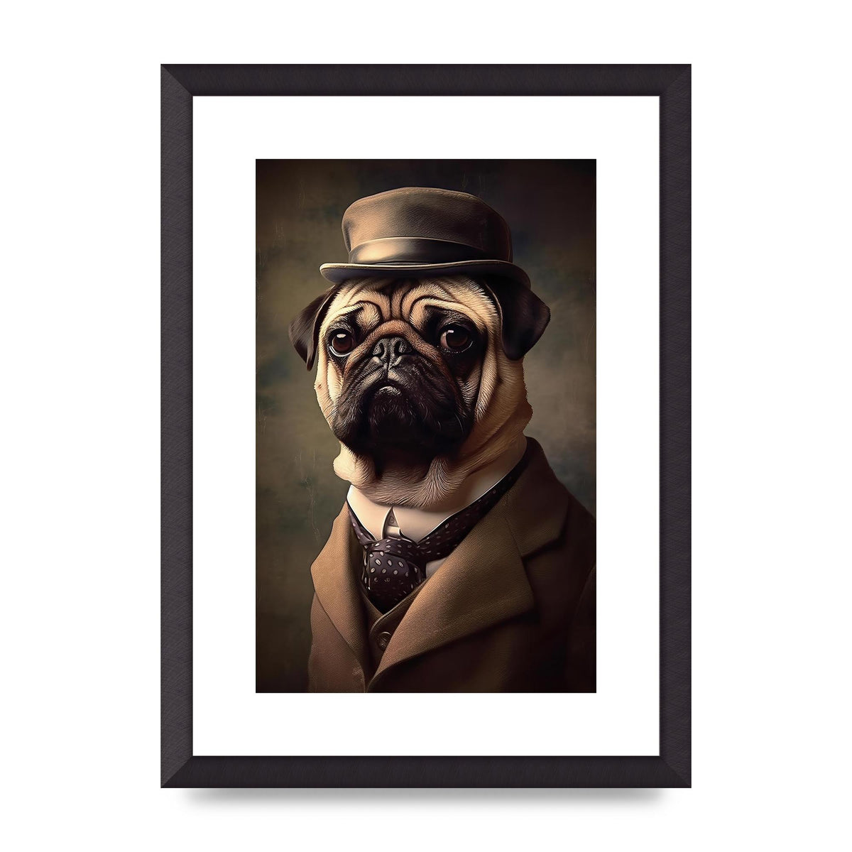 Sophisticated Pug Dog in Vintage Attire Portrait