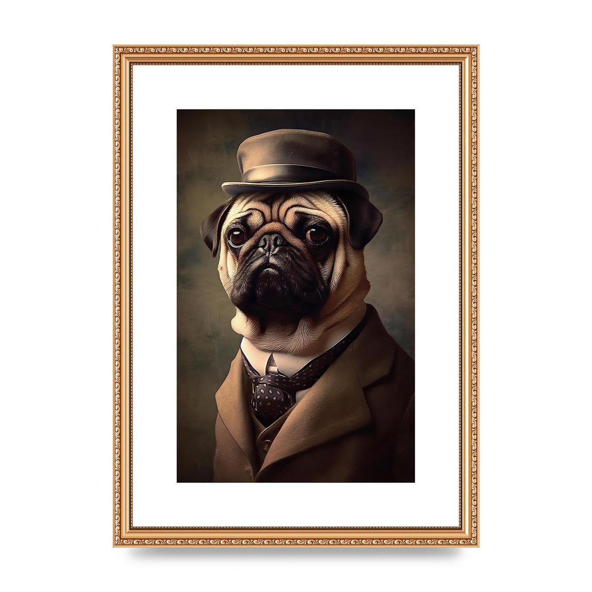 Sophisticated Pug Dog in Vintage Attire Portrait