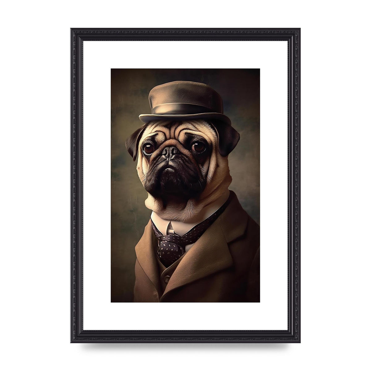 Sophisticated Pug Dog in Vintage Attire Portrait