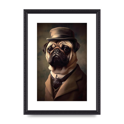 Sophisticated Pug Dog in Vintage Attire Portrait