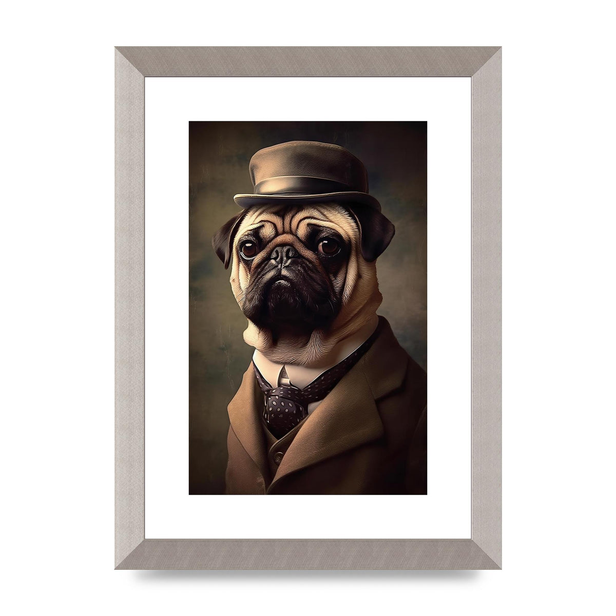Sophisticated Pug Dog in Vintage Attire Portrait