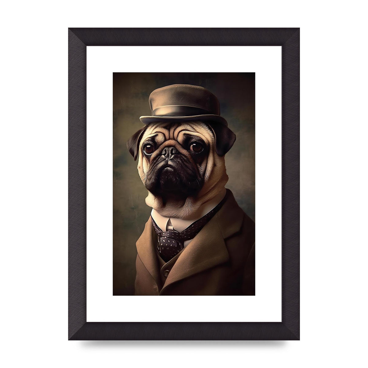 Sophisticated Pug Dog in Vintage Attire Portrait