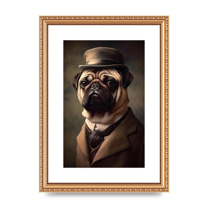Sophisticated Pug Dog in Vintage Attire Portrait