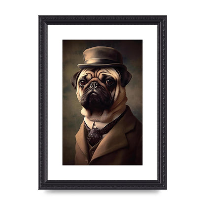 Sophisticated Pug Dog in Vintage Attire Portrait