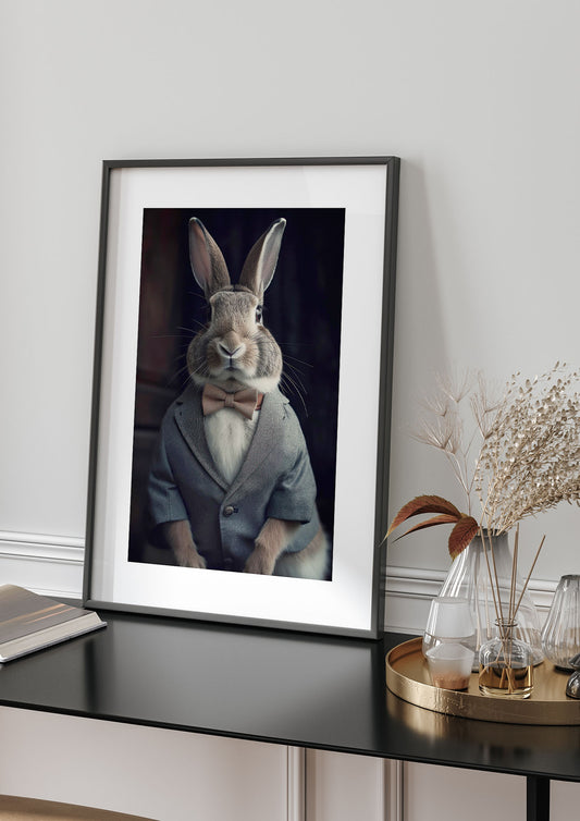Classy Rabbit in Grey Suit Gentleman Portrait