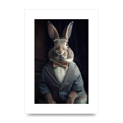 Classy Rabbit in Grey Suit Gentleman Portrait
