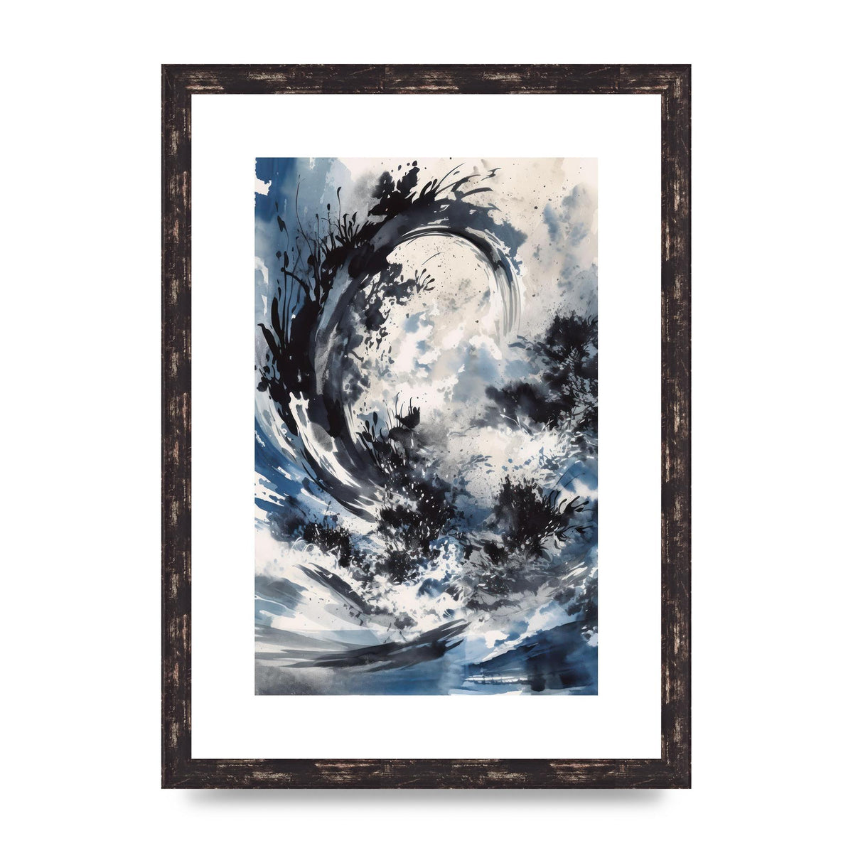 Abstract Sumi-e Black and Deep Navy Blend