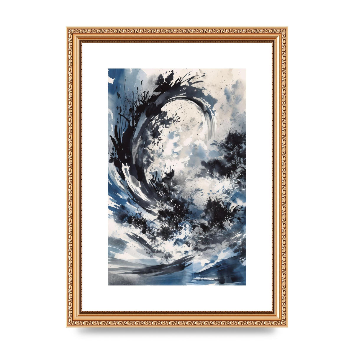 Abstract Sumi-e Black and Deep Navy Blend
