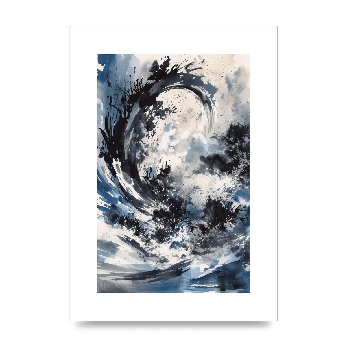 Abstract Sumi-e Black and Deep Navy Blend