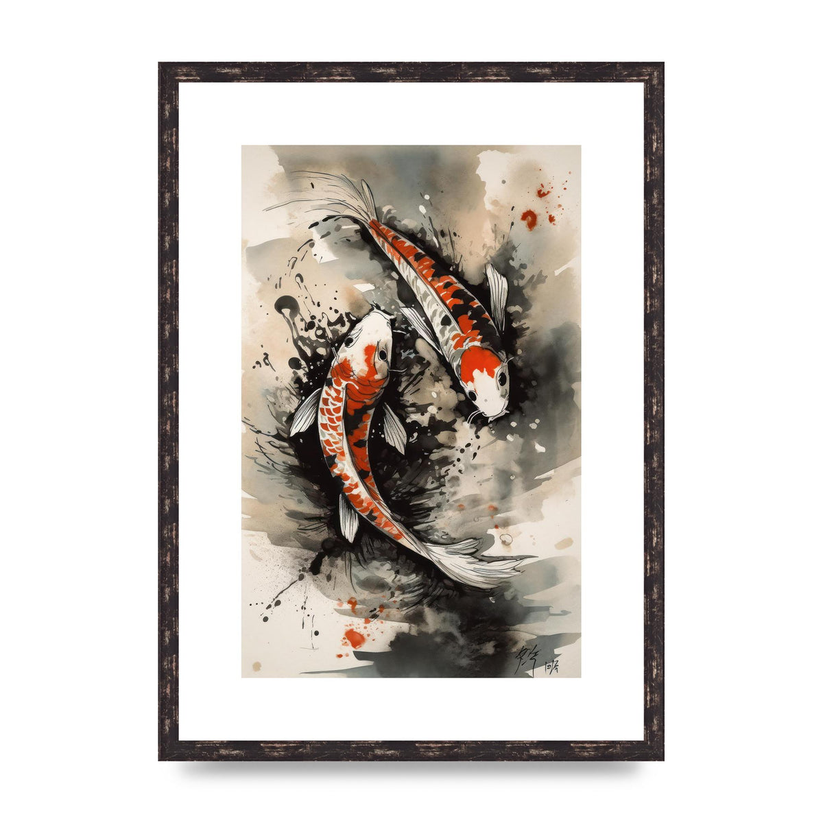 Captivating Sumi-e Graceful Koi Fish Swimming