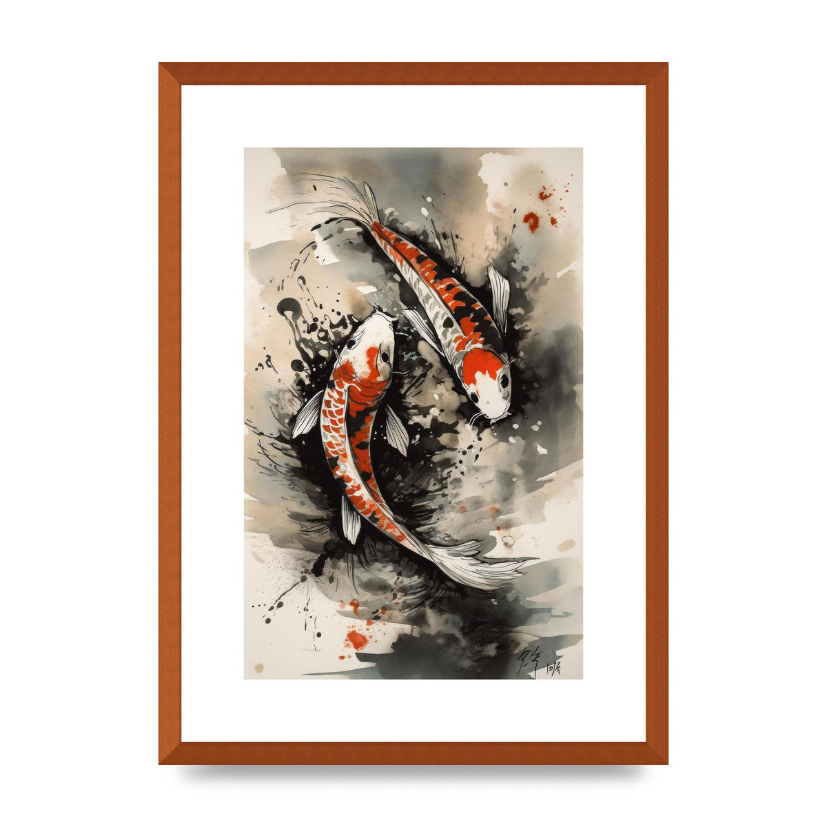 Captivating Sumi-e Graceful Koi Fish Swimming