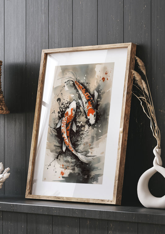 Captivating Sumi-e Graceful Koi Fish Swimming