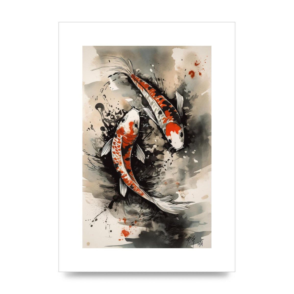 Captivating Sumi-e Graceful Koi Fish Swimming