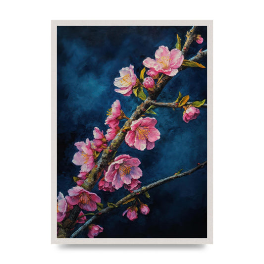 Bold Cherry Blossoms on Indigo Branch